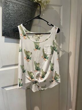 Buckle White Tank with Green Cactus & Peach Floral Print